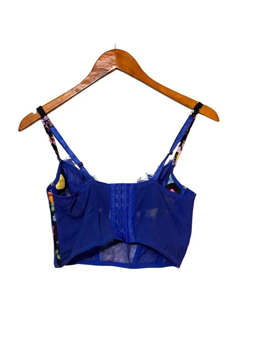 Sofia Intimates Lace & Mesh Floral‎ Corset Bralette Top Blue Size 36B